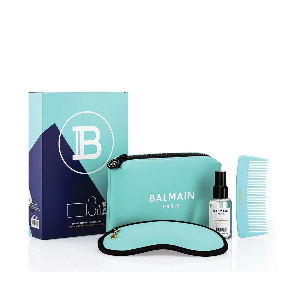 BALMAIN PARIS Limited Edition Cosmetic Bag Gift Set Aqua Turquoise NEW $149